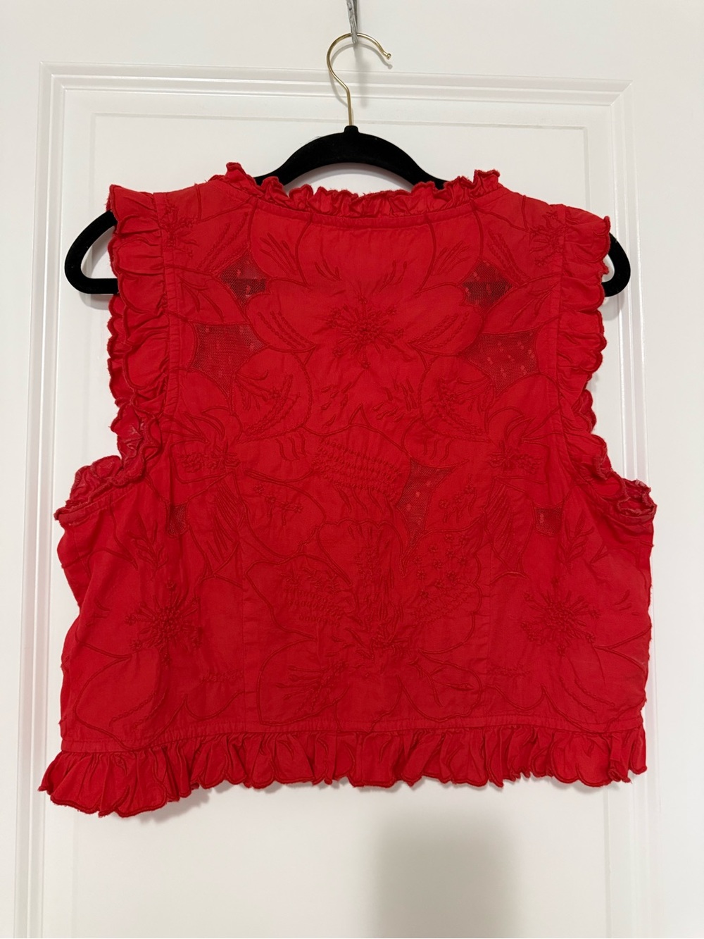 Free People Red Embroidered Ruffle Vest - Picture 4 of 4